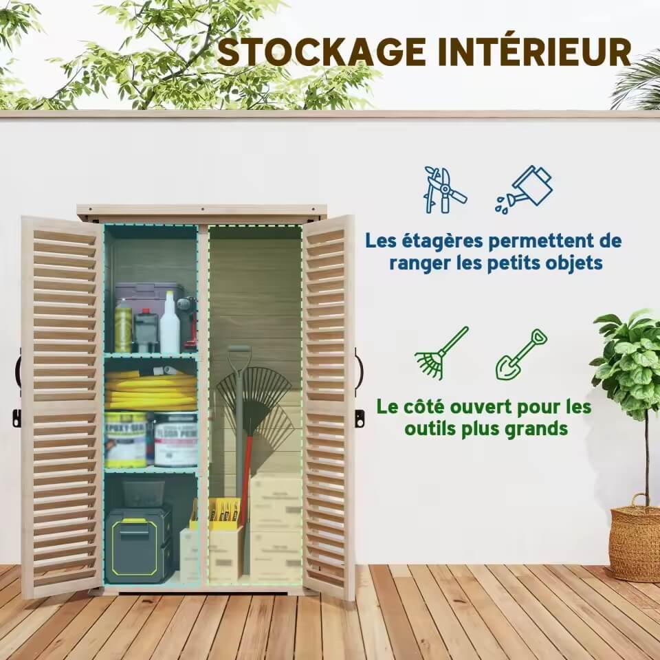 Armoire de Jardin en Bois avec 2 Étagères et Portes Verrouillables – 75 × 50 × 118 cm