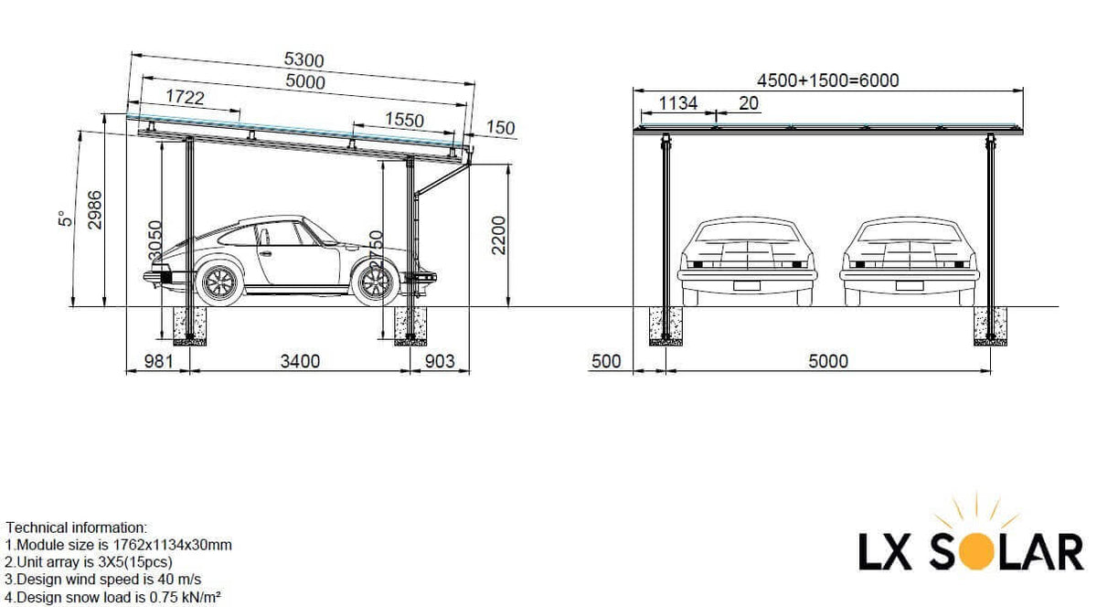 Carport Solaire 2 Places avec 15 Panneaux Photovoltaïques – 6,9 kW