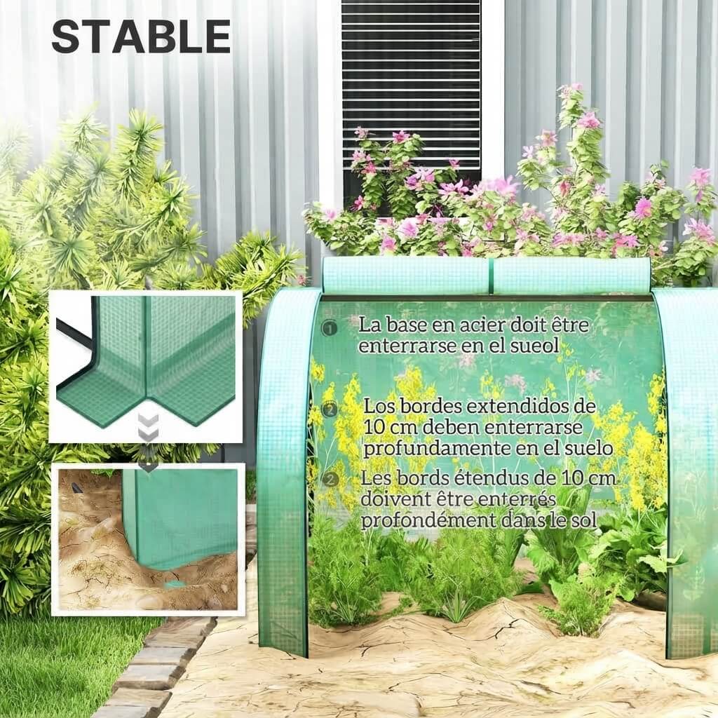 Serre de Jardin avec 4 Fenêtres – Culture Protégée et Aérée, Acier et PE, 395 × 100 × 80 cm