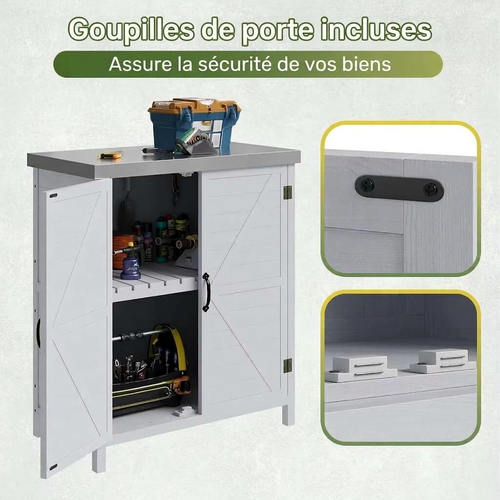 Abri de Jardin en Bois de Sapin avec Étagères – Toit en Métal Galvanisé, Double Porte et Cloison Amovible, 79 × 43 × 91 cm