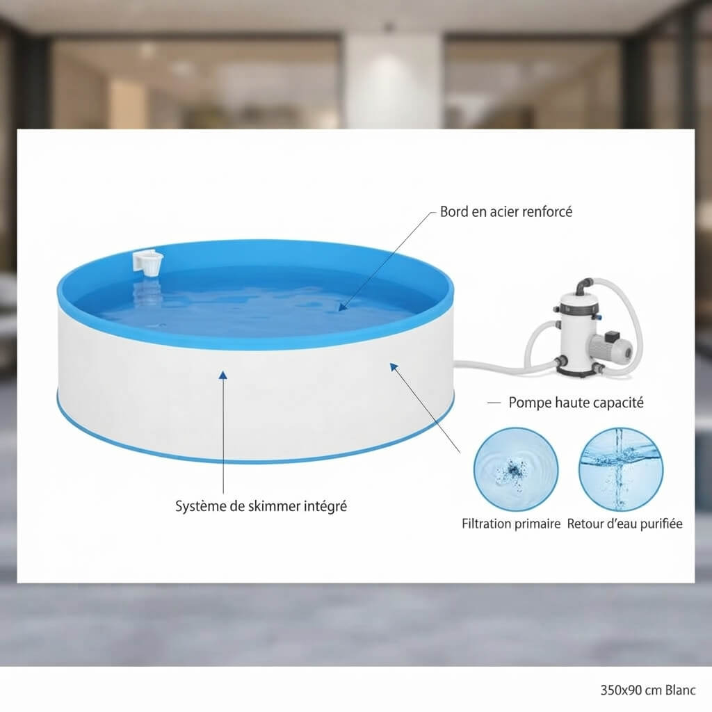 Piscine Gonflable Ronde en PVC Renforcé – 350 × 90 cm, Familiale