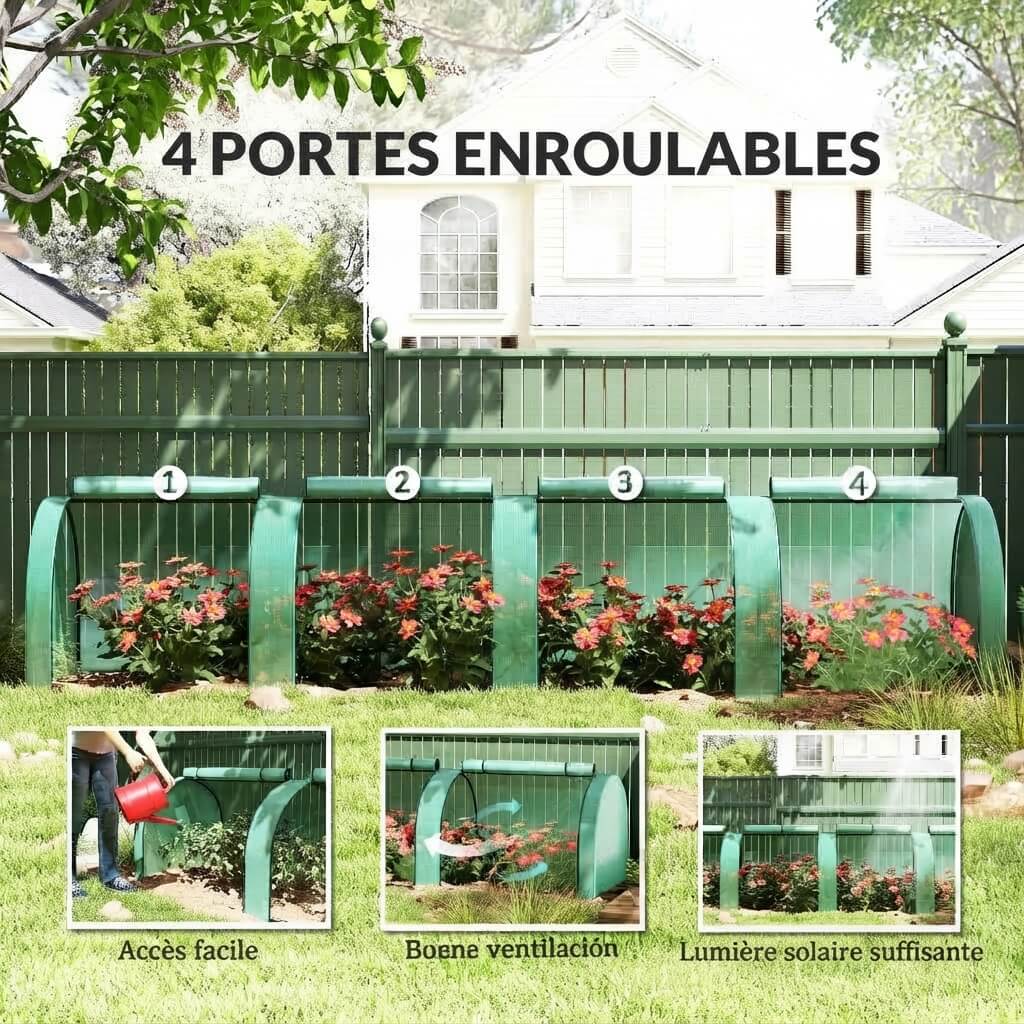 Serre de Jardin avec 4 Fenêtres – Culture Protégée et Aérée, Acier et PE, 395 × 100 × 80 cm