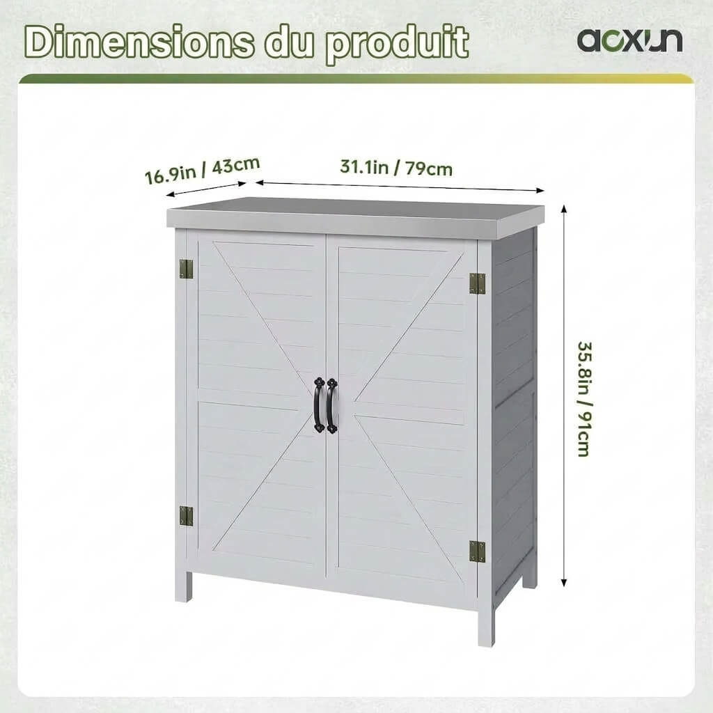 Abri de Jardin en Bois de Sapin avec Étagères – Toit en Métal Galvanisé, Double Porte et Cloison Amovible, 79 × 43 × 91 cm
