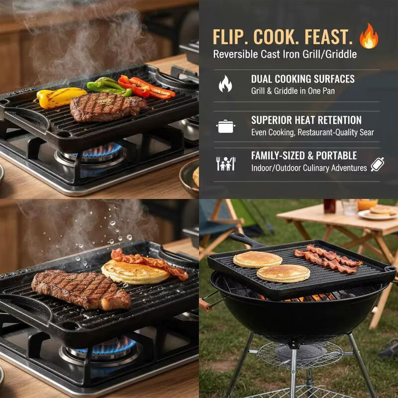 Brasero-Plancha en Fonte pour Barbecue – 18,5 × 34,2 cm, avec Poignée
