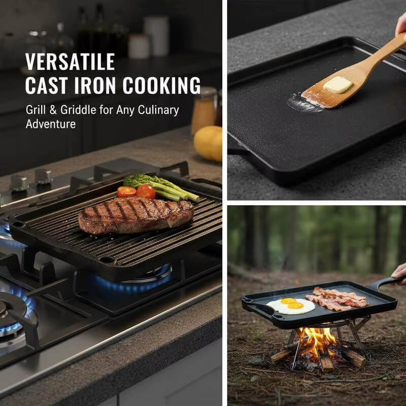 Brasero-Plancha en Fonte pour Barbecue – 18,5 × 34,2 cm, avec Poignée