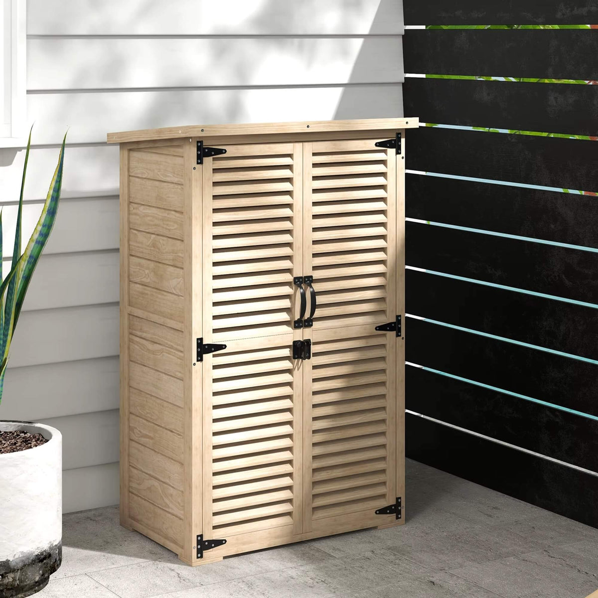 Armoire de Jardin en Bois avec 2 Étagères et Portes Verrouillables – 75 × 50 × 118 cm