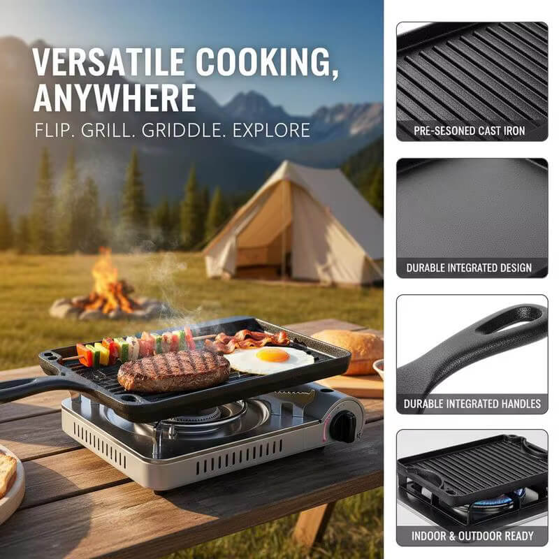 Brasero-Plancha en Fonte pour Barbecue – 18,5 × 34,2 cm, avec Poignée