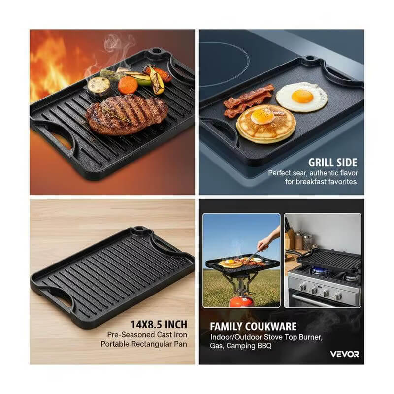 Brasero-Plancha en Fonte pour Barbecue – 18,5 × 34,2 cm, avec Poignée
