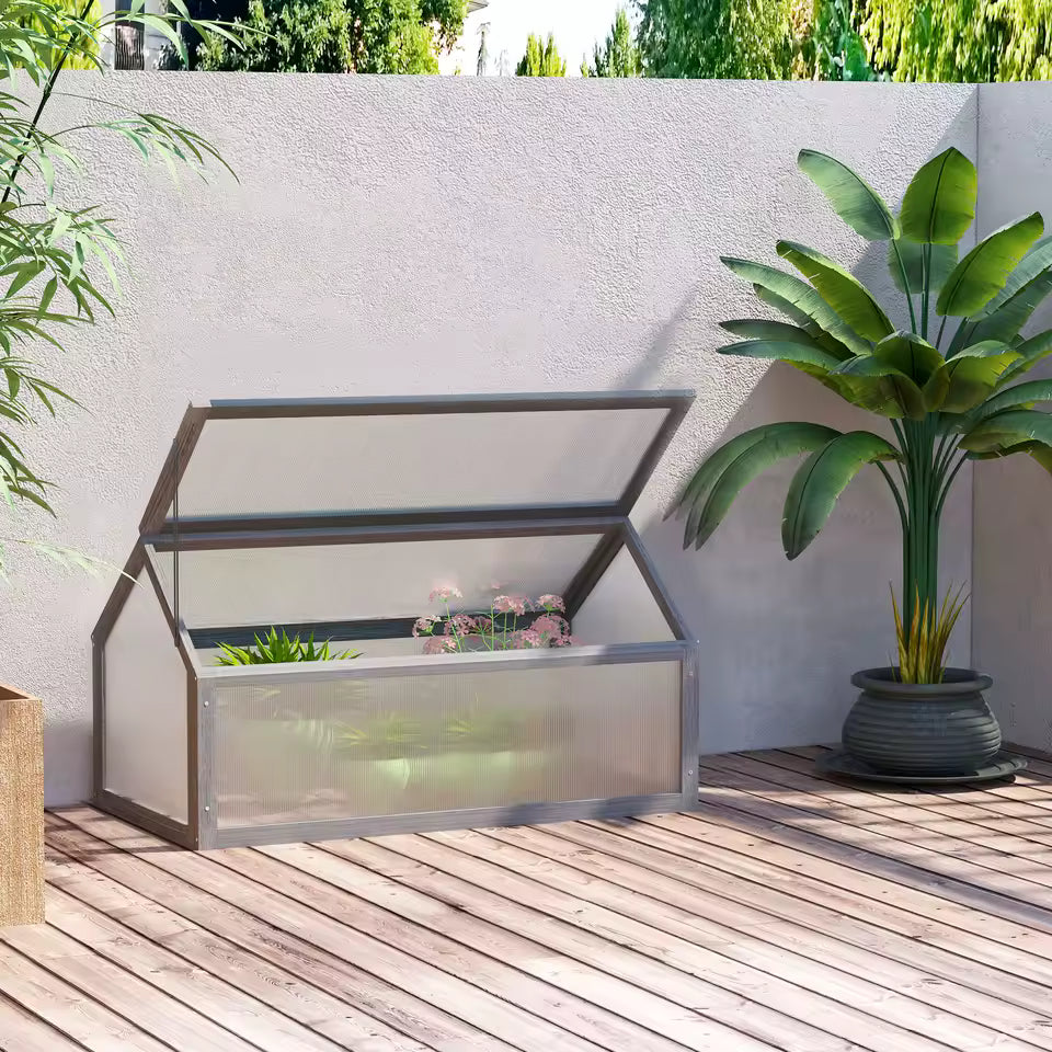 Mini Serre de Jardin en Bois avec Panneaux en Polycarbonate – Ventilation, 90 × 52 × 49,5 cm
