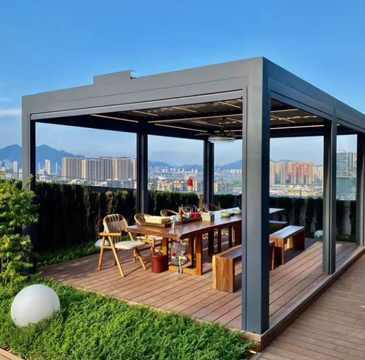 Pergola bioclimatique en aluminium imperméable pour jardin et terrasse