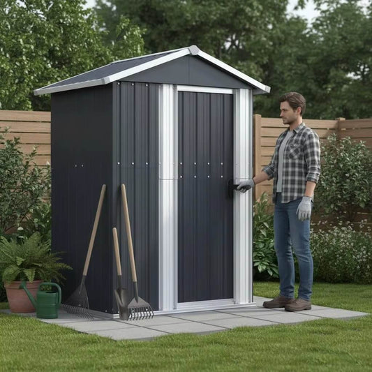 Abri de Jardin en Acier Galvanisé Anthracite – 126 × 97,5 × 177 cm
