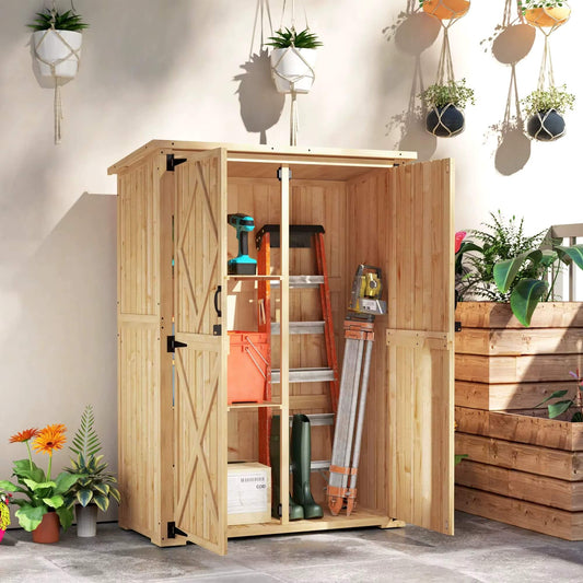 Abri de Jardin en Bois d’Épicéa Brun Clair – Rangement pour Outils avec Toit en Asphalte et Portes Doubles