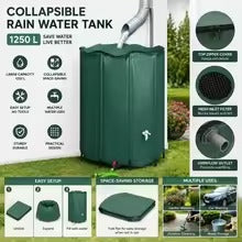 Récupérateur d’Eau de Pluie Pliable 1250 L- Cadre PVC, Filtre et Robinet
