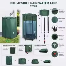 Récupérateur d’Eau de Pluie Pliable 1250 L- Cadre PVC, Filtre et Robinet