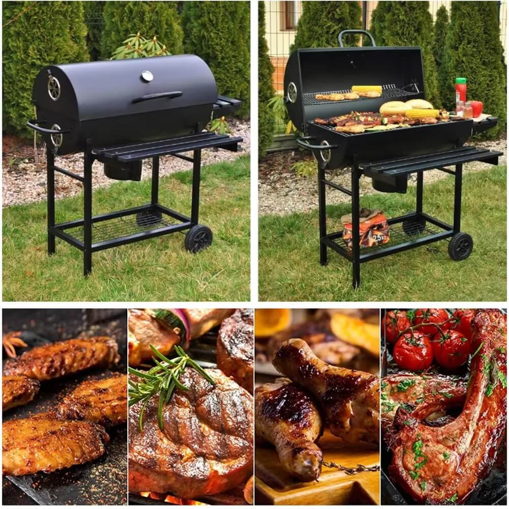 Barbecue à Charbon avec Thermomètre et Roues – Grill d’Extérieur