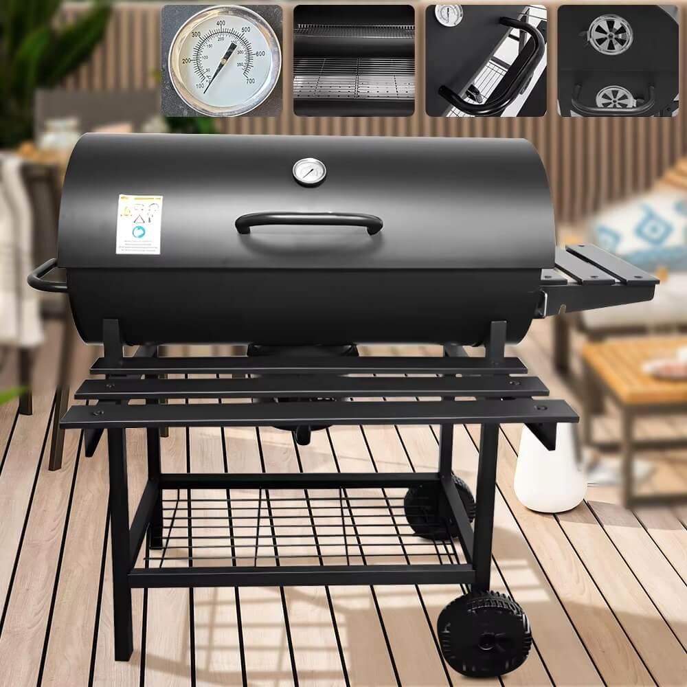Barbecue à Charbon avec Thermomètre et Roues – Grill d’Extérieur