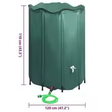 Récupérateur d’Eau de Pluie Pliable 1250 L- Cadre PVC, Filtre et Robinet