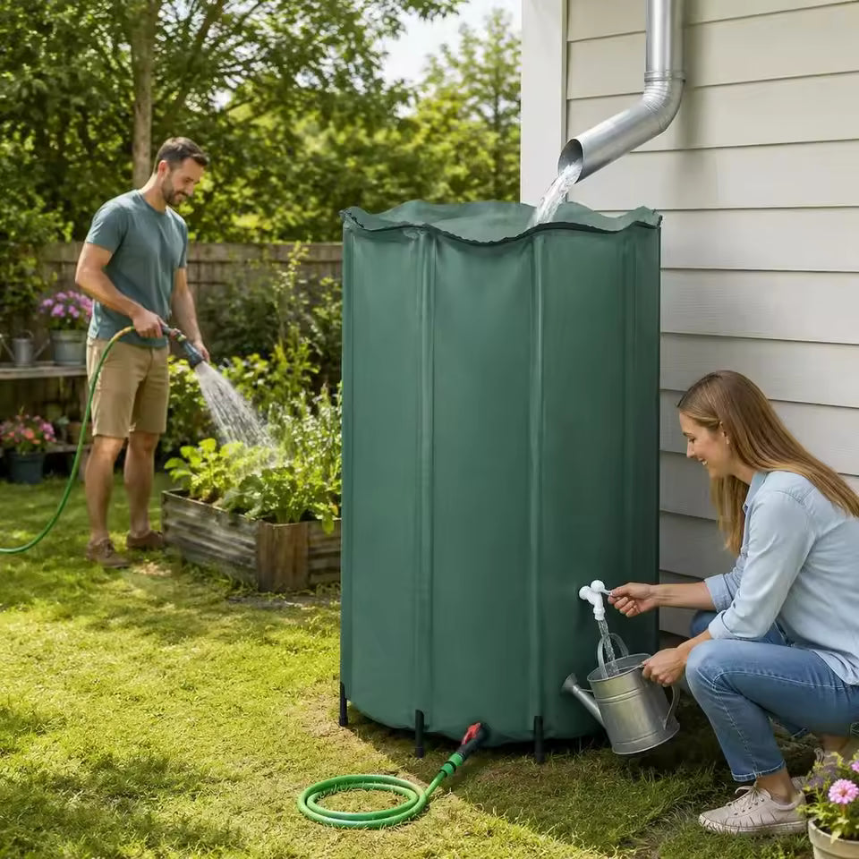 Récupérateur d’Eau de Pluie Pliable 1250 L- Cadre PVC, Filtre et Robinet
